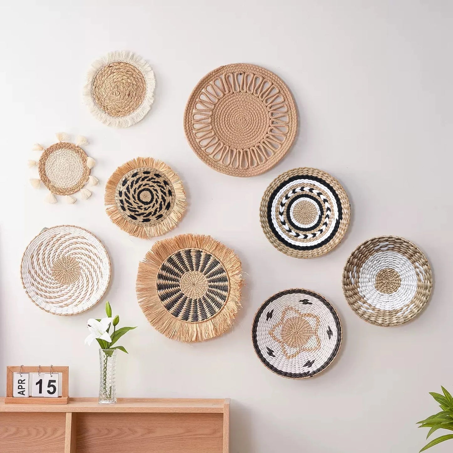 Boho Straw Wall Decor Grass Weaving Woven Tassel Wall Hanging