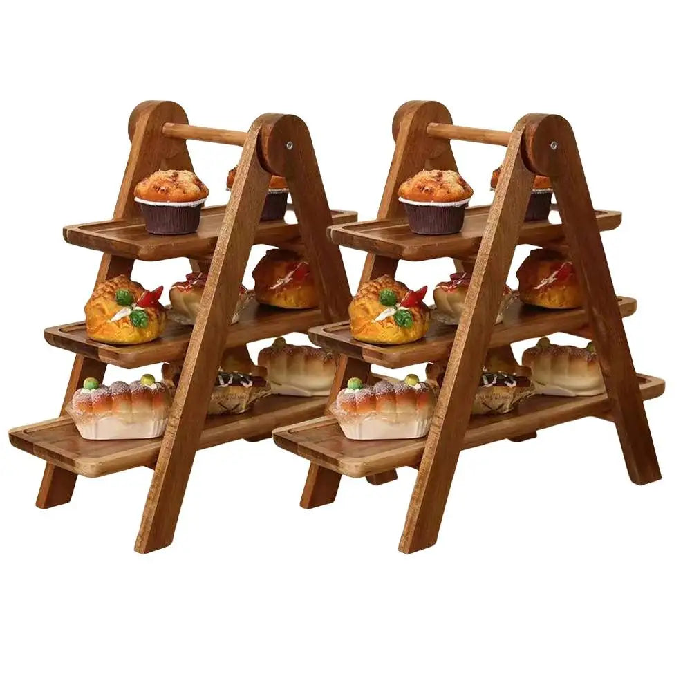 2Pcs Wooden Serving Platter 3 Tier