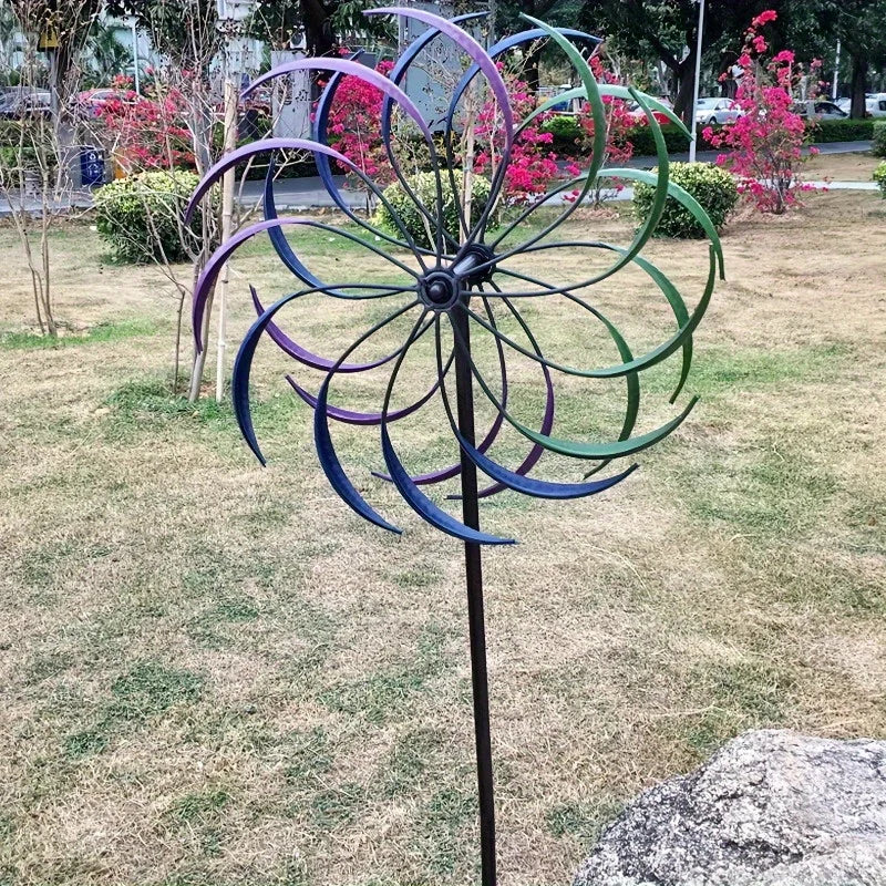 Large Metal Wind Spinner with 360° Rotating Dual-Blade Windmill
