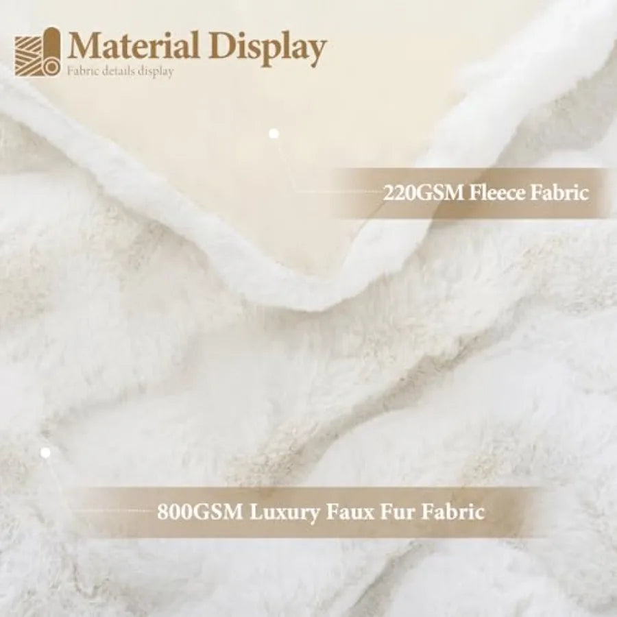 Luxury 1000GSM Faux Rabbit Fur Throw Blanket, Super Heavy Warm