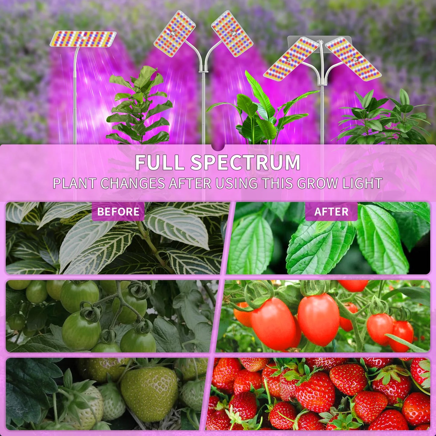 Grow Lights with Stand, Double Head, Full Spectrum LED for Indoor Plants, 240 Leds, 4 Dimmable Levels,