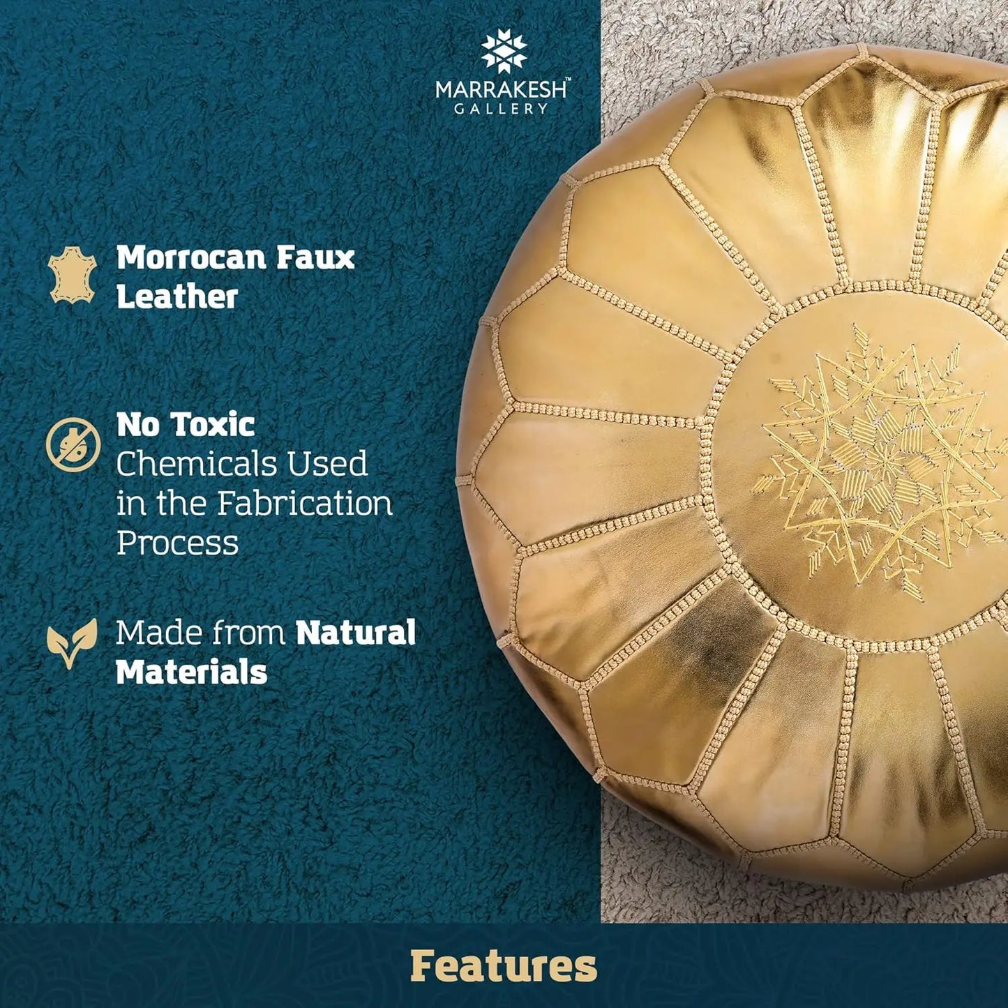 Handmade Moroccan Round Pouf Ottoman Cover - Faux Leather, Unstuffed