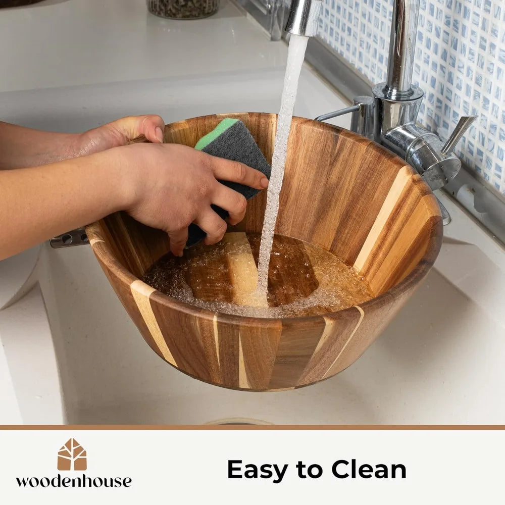 Wooden Bowls, Wooden Salad Bowl Set of 3 - Round