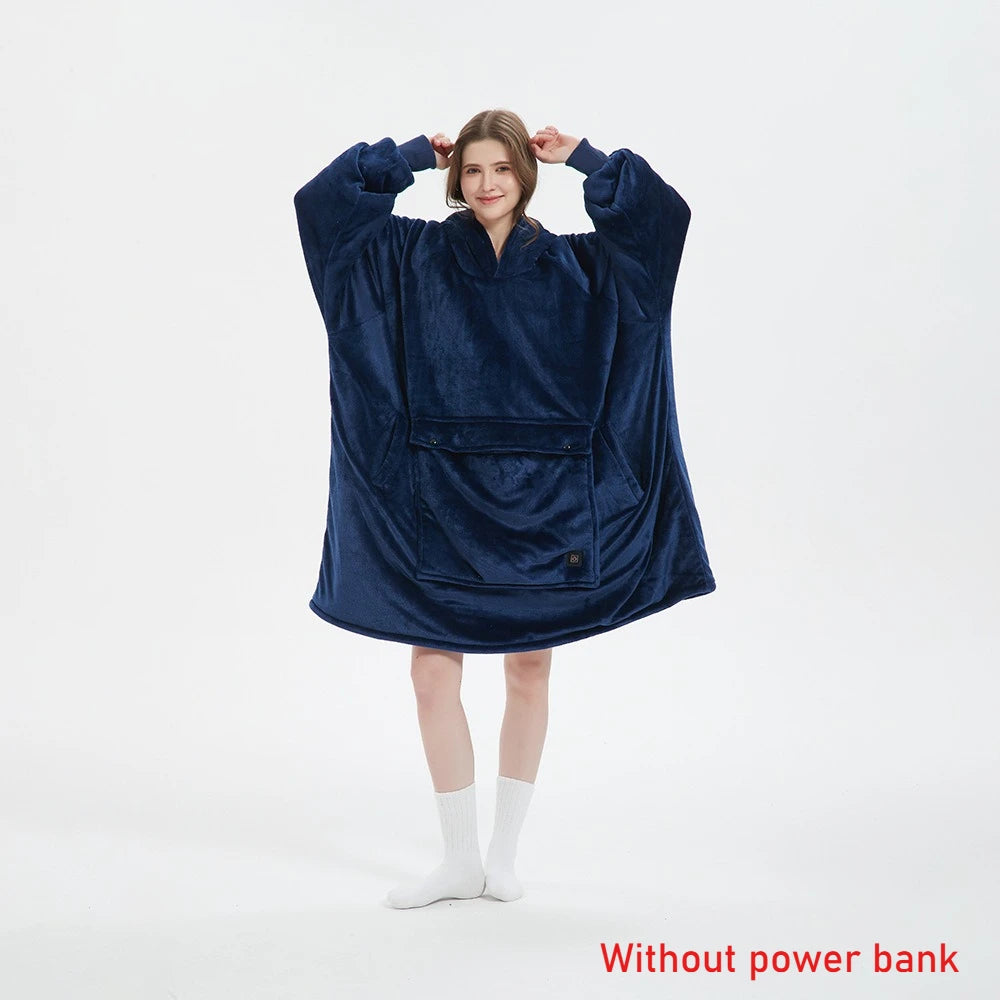 Blanket Hoodie Sleeves Pocket Sherpa Fleece Thick Plush Heating