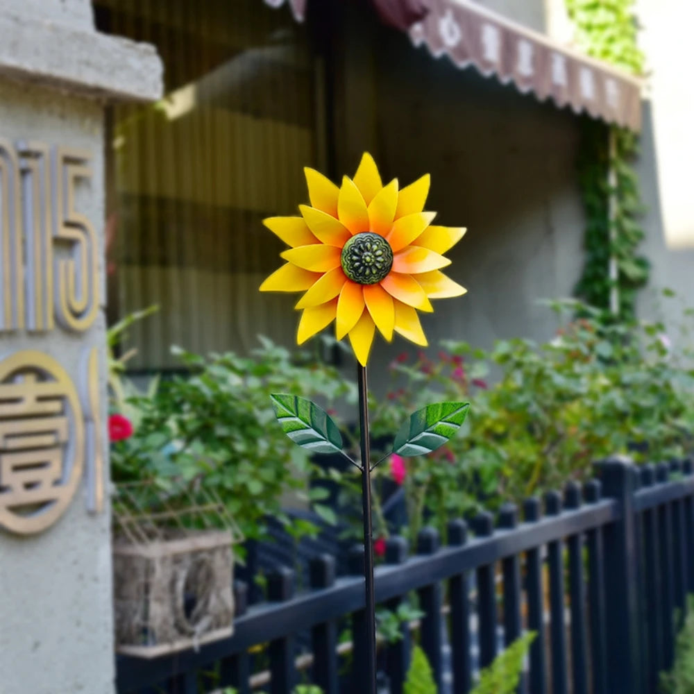 Outdoor Sunflower Wind Spinner Metal Windmill Wind Sculpture