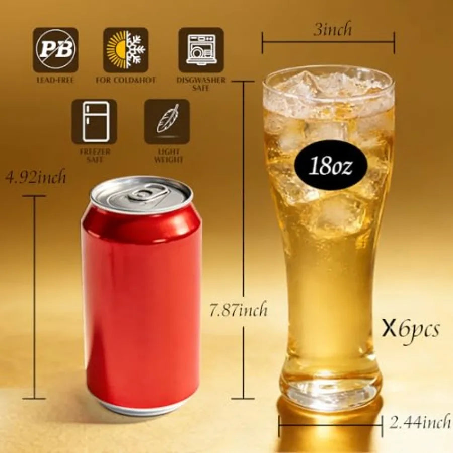 18 oz Pilsner Beer Glasses Set of 6 Beer pint glasses