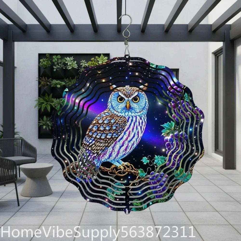 3D Owl Kaleidoscope Metal Wind Spinner Wind Chime 360°