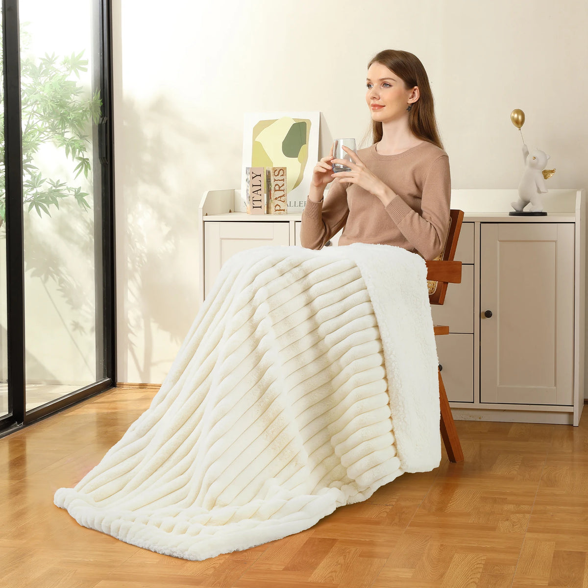Heated Throw Blanket Faux Rabbit Fur Electric Blanket Throw 50"×60"