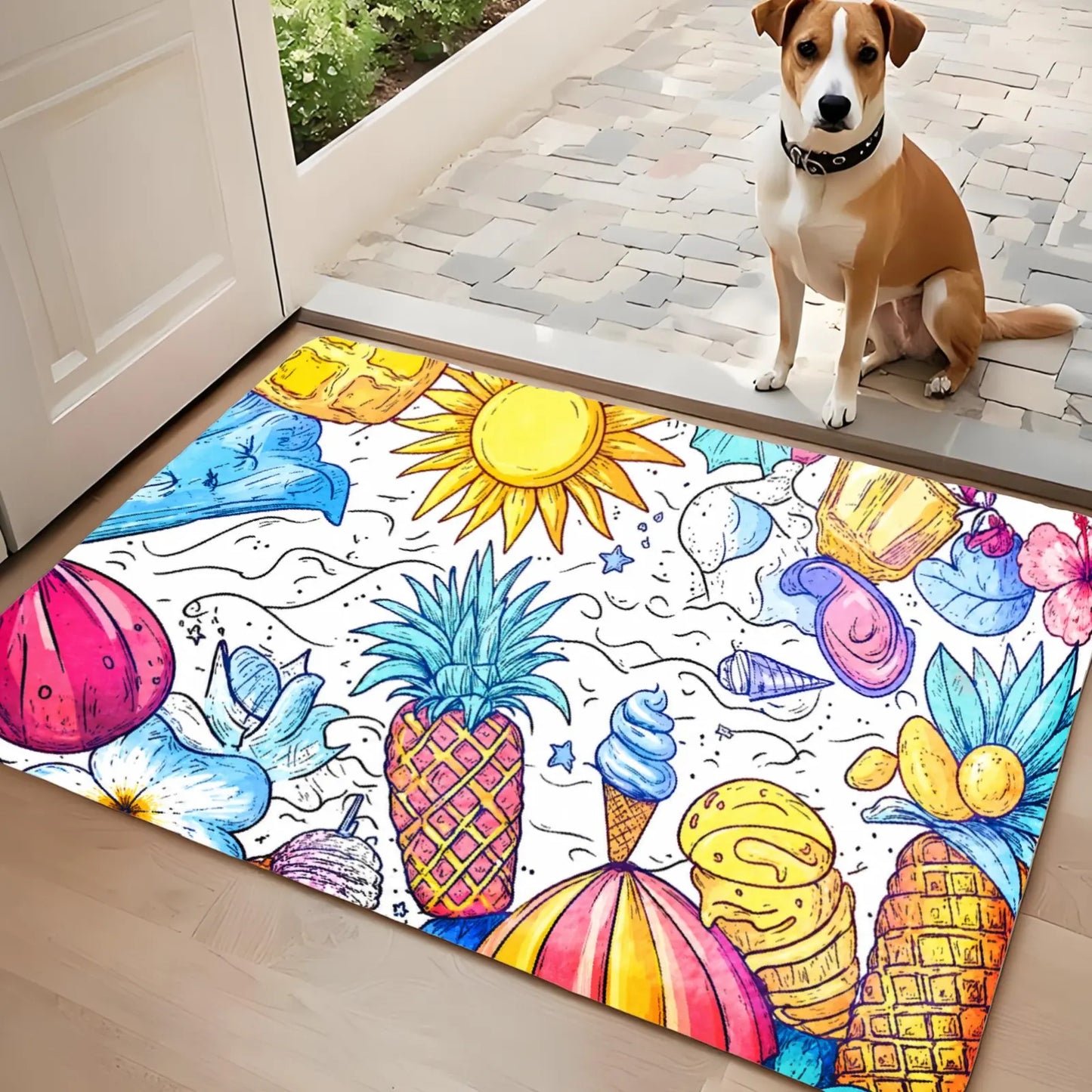 3PCS Kitchen Rugs Sun Pineapple Coconut Palm Tree Flower Watermelon Banana