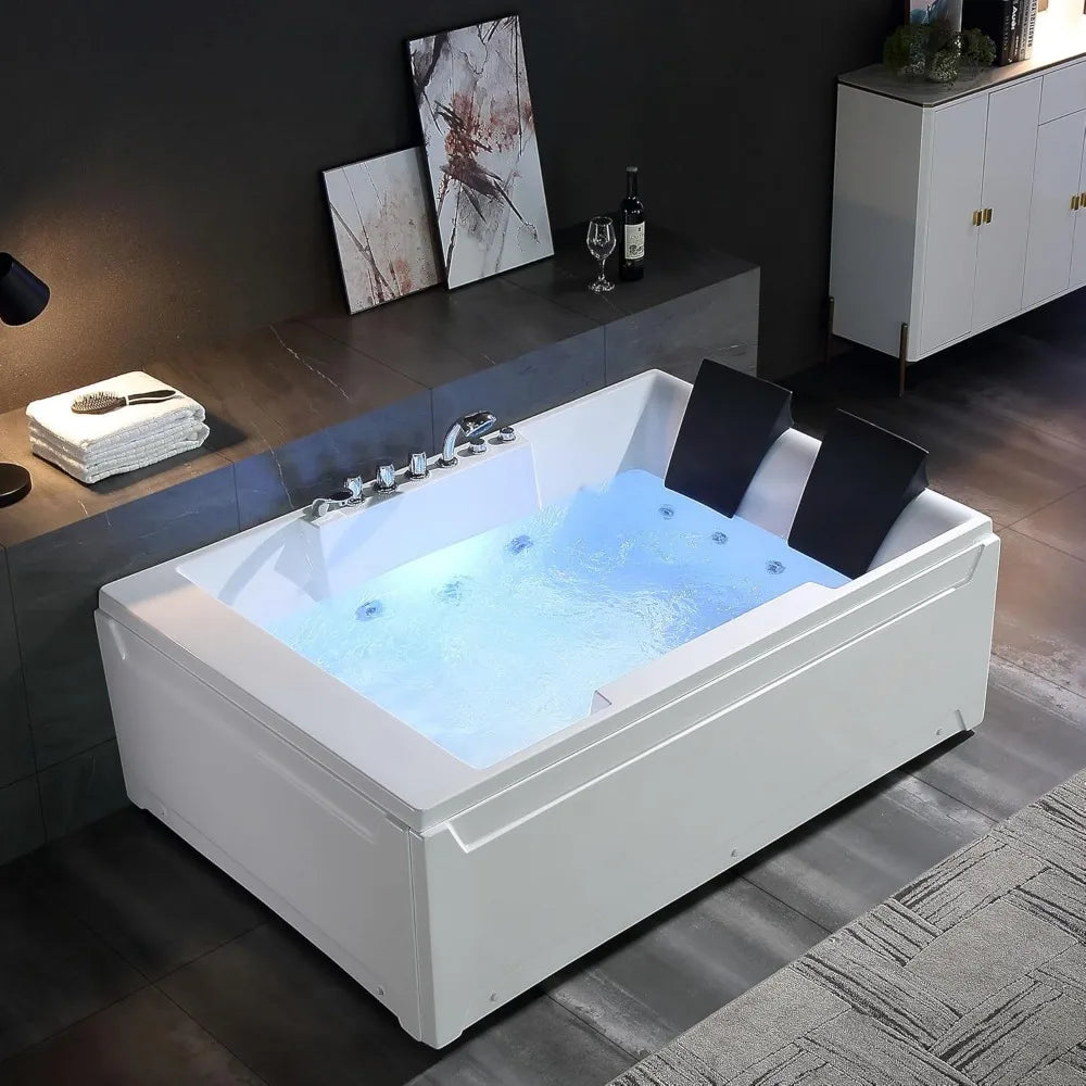 Double Head Acrylic Whirlpool Bathtub, 2-person Hydraulic Massage