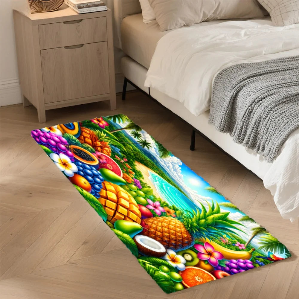 3PCS Mat Set,  Front Door, Kitchen,  Tropical Fruits Palm Trees Flowers Waterfall