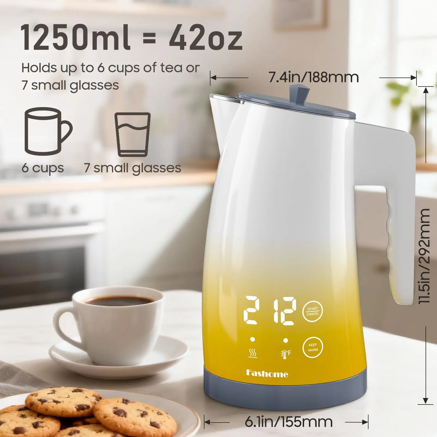 1.25L Electric Kettle Digital LED  2Hour Keep Warm  Fast Boiling
