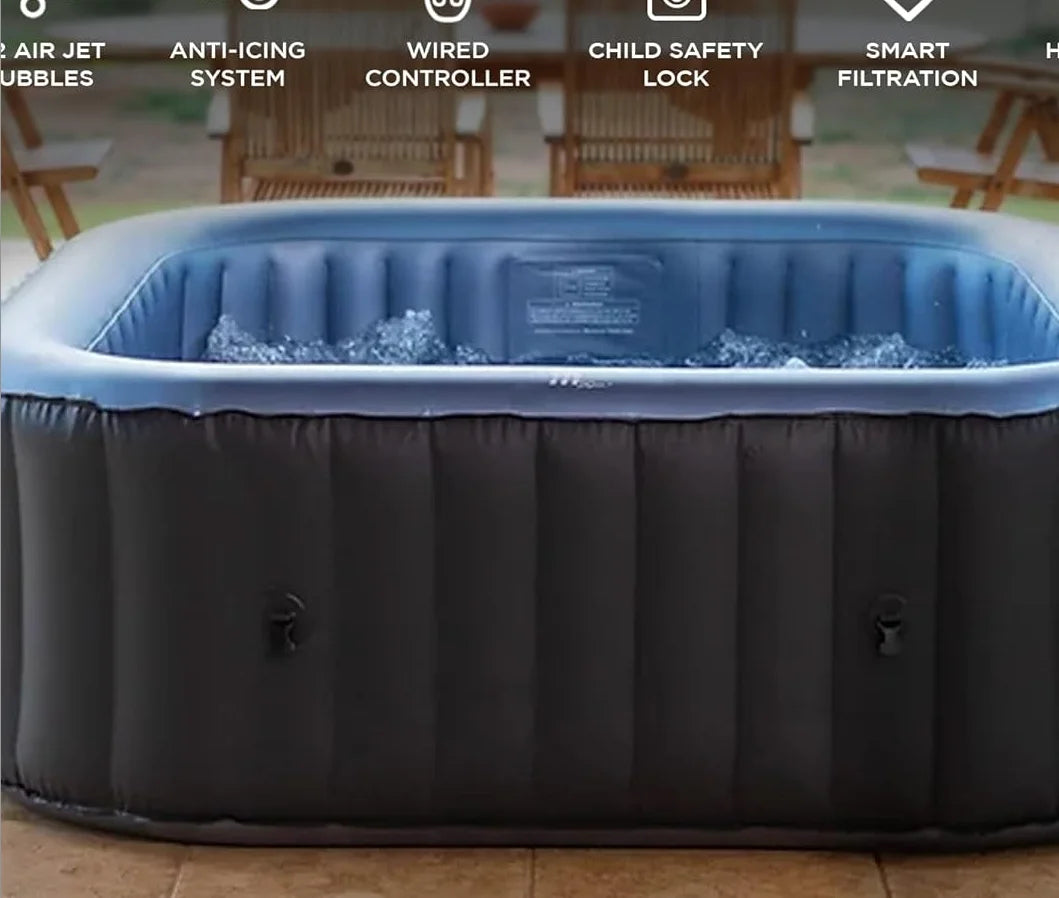 Square Inflatable Spa, 4 to 6 Person Outdoor Hot Tub,