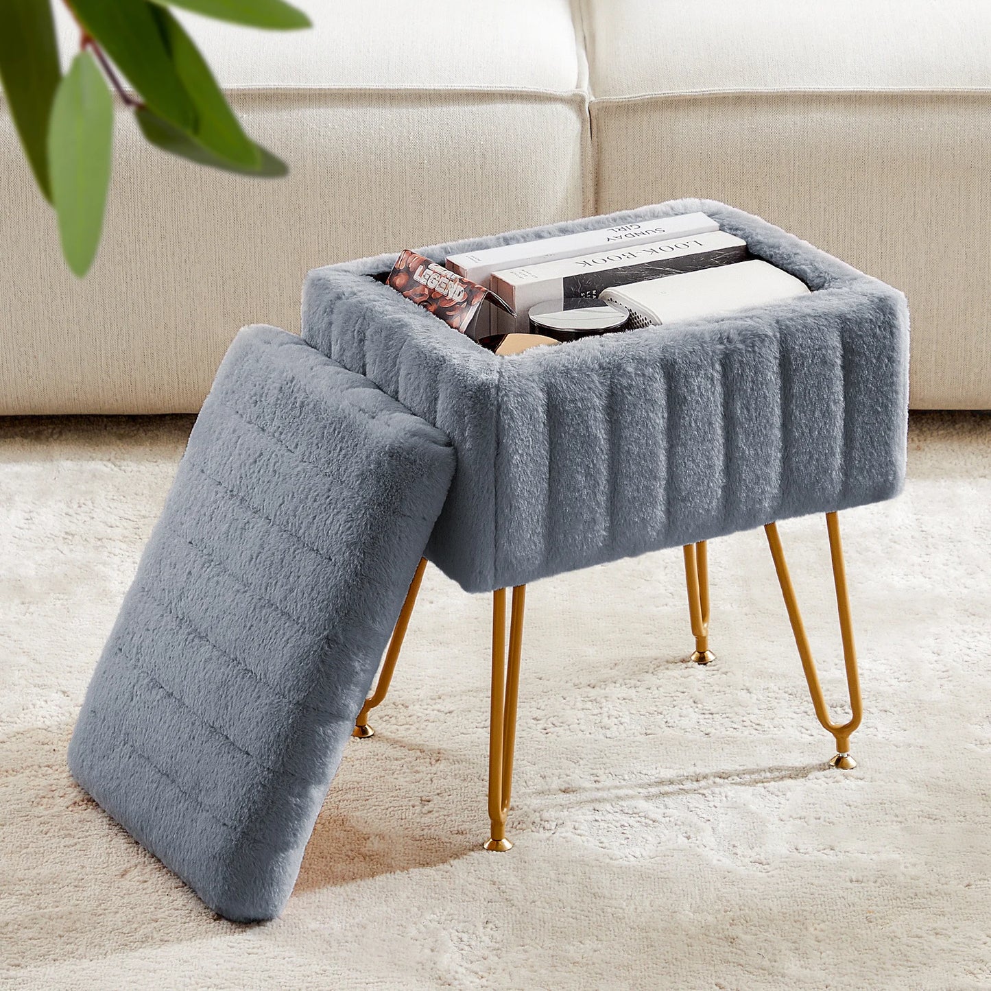 Faux Fur Hidden Storage Stools & Ottomans