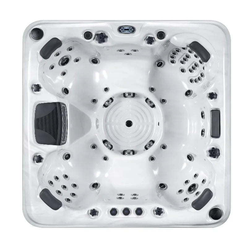 Luxury 7-seat acrylic hot tub with 70 nozzles, LED lighting