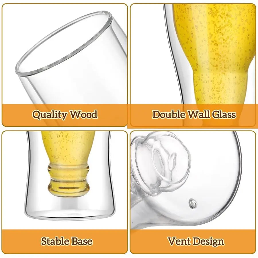 6 Pcs 15.5 oz Double Wall Insulated Beer Glass Clear Pub Mug