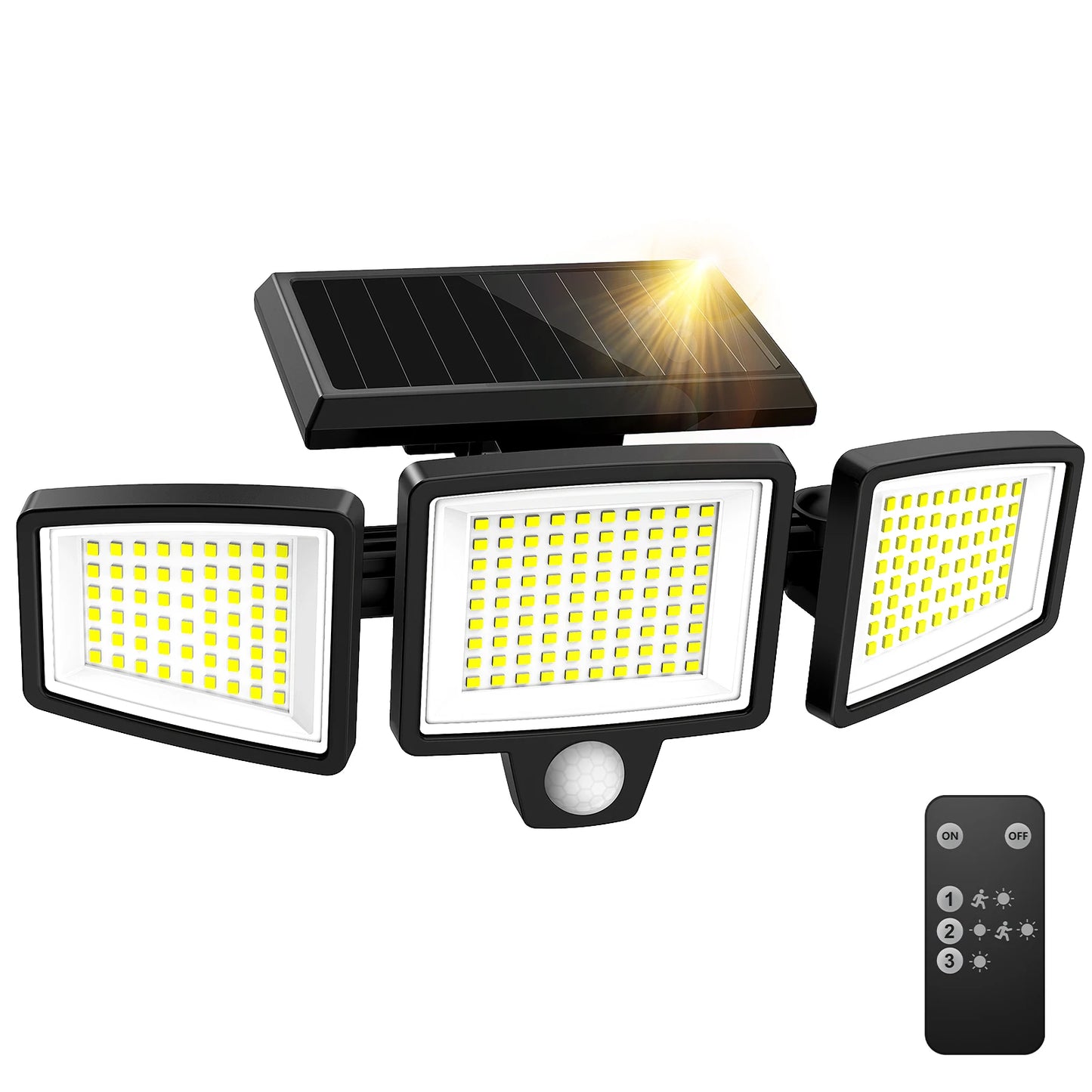 (1/2/3 Pack) 3-Head Solar Outdoor Light, Wireless Remote Control
