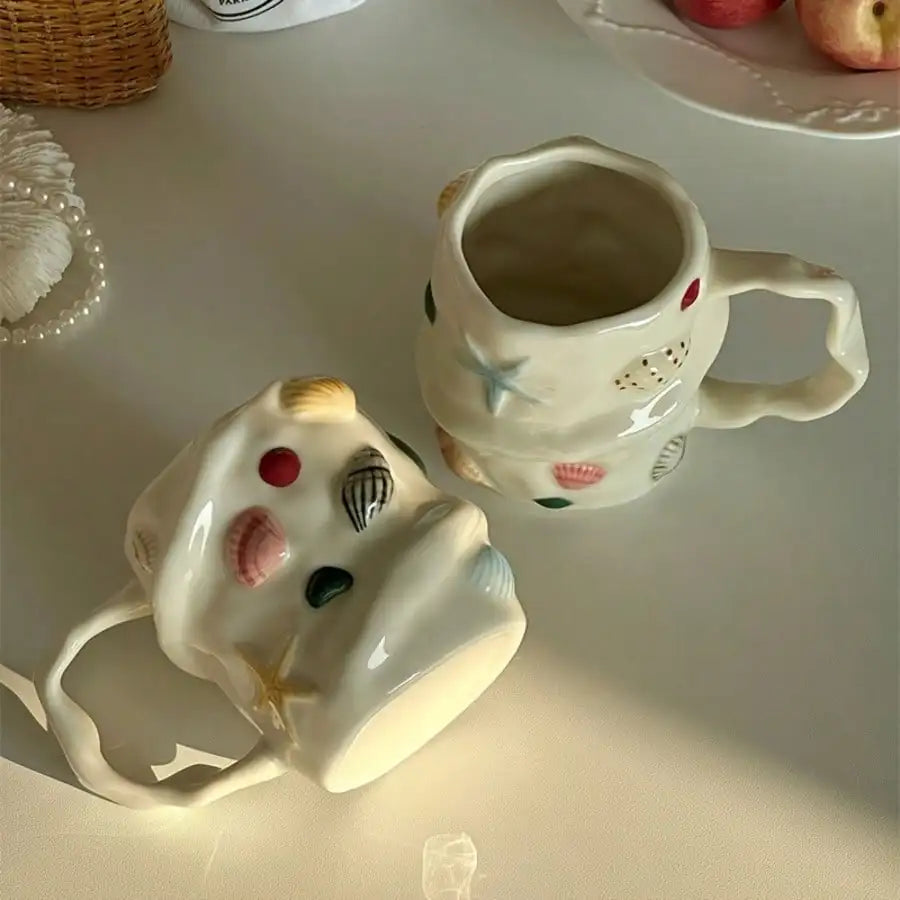 Handmade Ceramic Mug With 3D Shell Design -