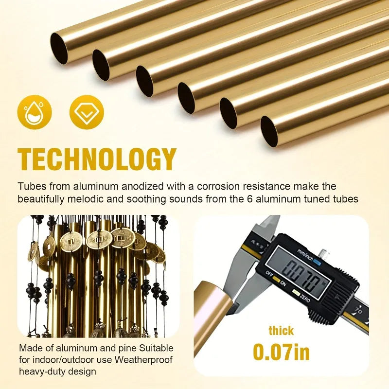 Wind Chimes Handmade Natural Wooden & Metal Aluminum Tube