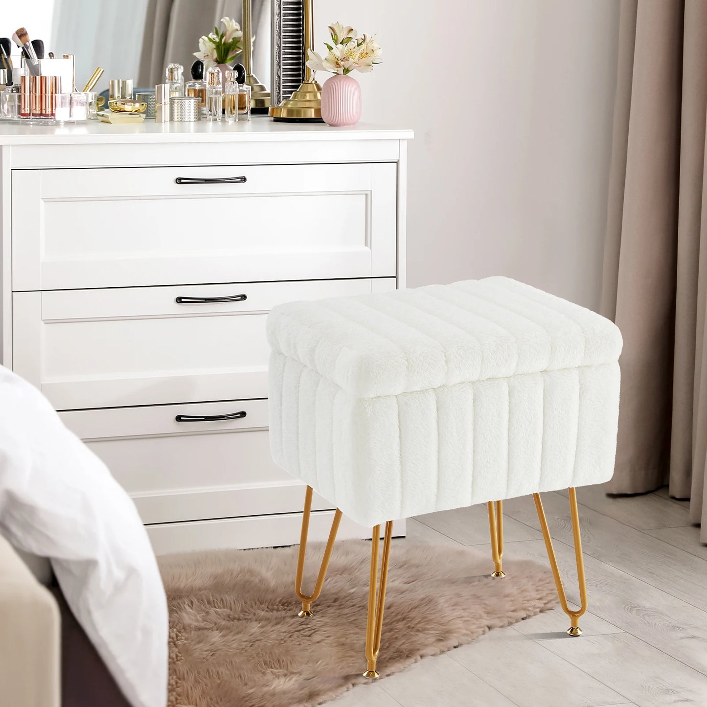 Faux Fur Hidden Storage Stools & Ottomans