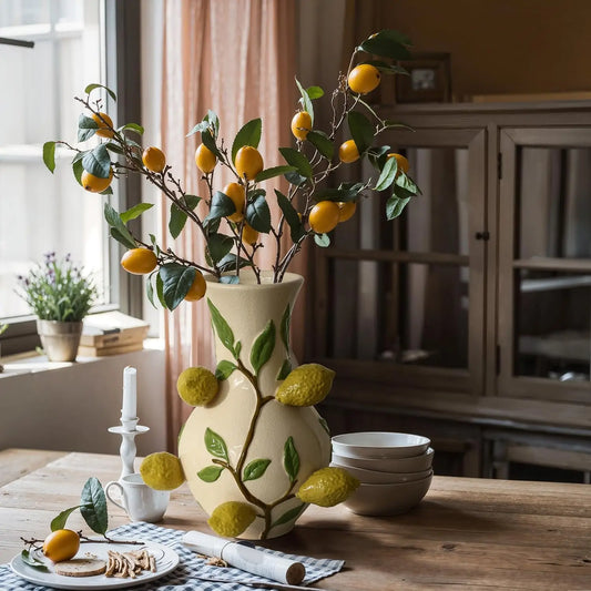 Unique Ceramic Flower Vase with Lemons