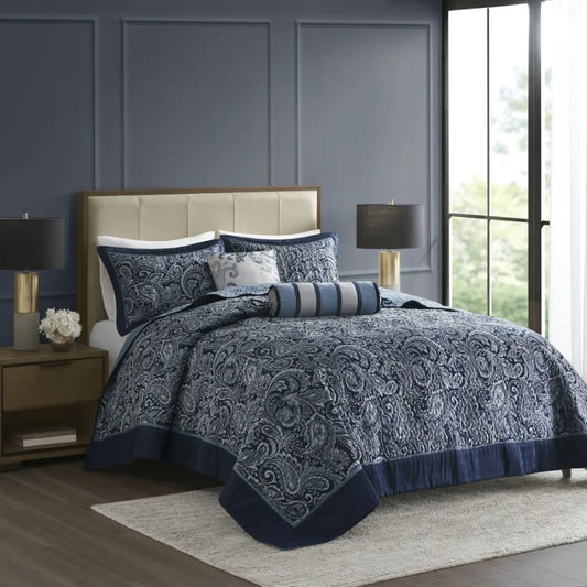 5 Piece Jacquard Bedspread Set with Throw Pillows