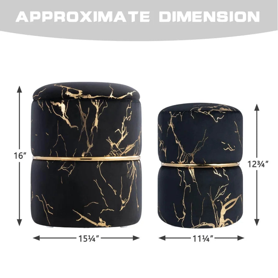Pack Of 2 Black Round Bronzing Storage Ottoman