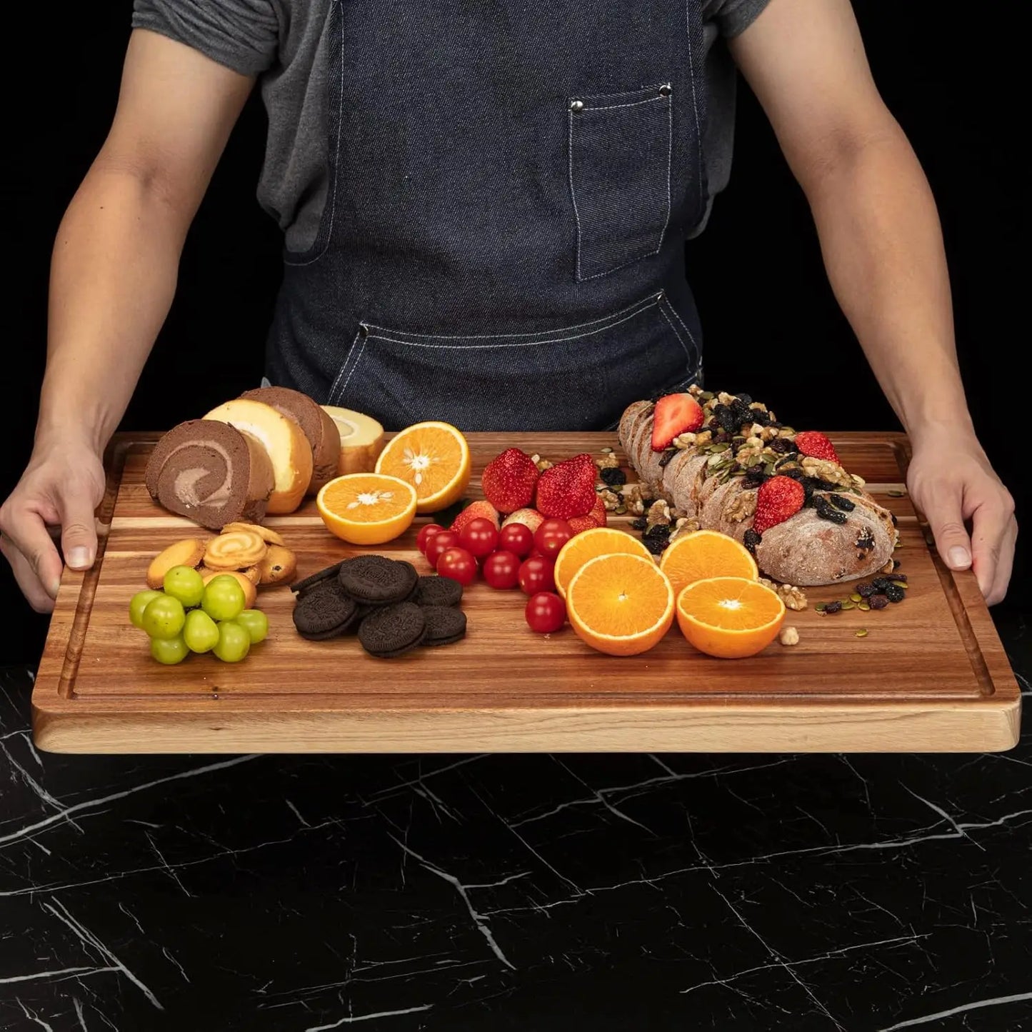 XL Acacia Wood Cutting Board Thick with Side Handles