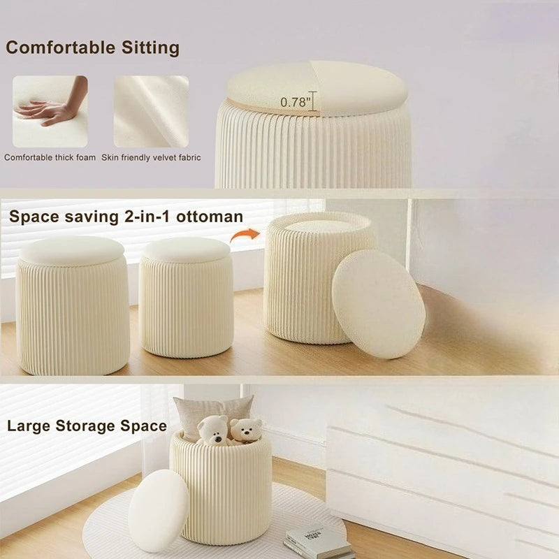 Round Ottoman  Pouf with Storage Space