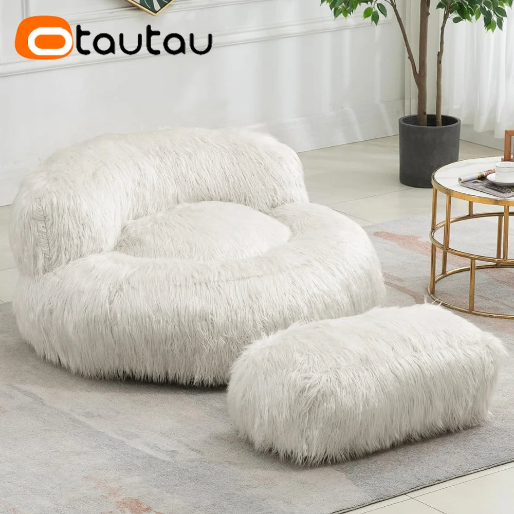Faux Fur Bean Bag Chairs with Ottoman