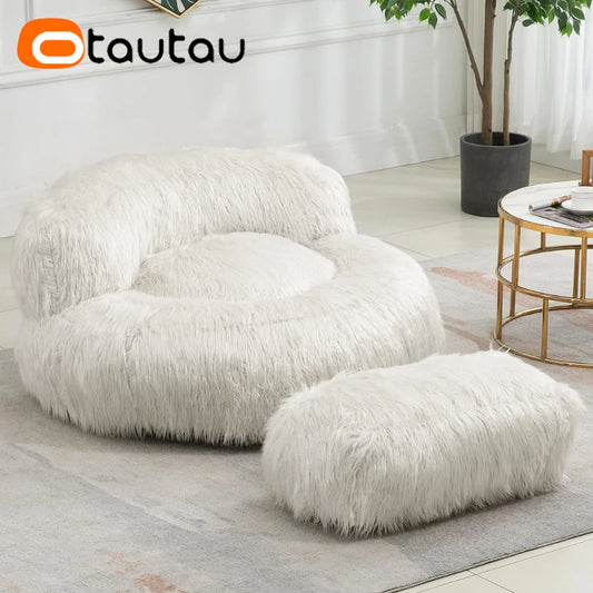 Faux Fur Bean Bag Chairs with Ottoman