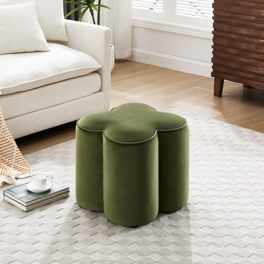 Flower Pouf Ottomans Foot Rest Set of 2, Velvet Fabric