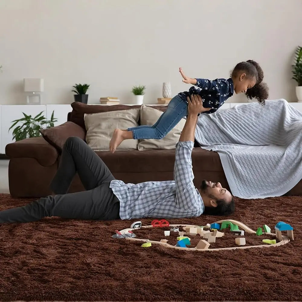 Large Area Rugs 9X12 Living Room, Brown, Soft Fluffy Plush