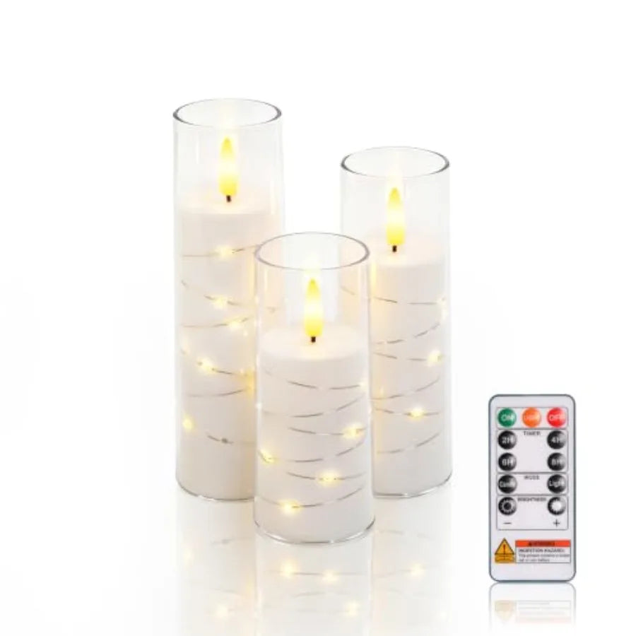 Flameless Candle with Remote Timer, 3 Flickering Acrylic Battery Operated LED