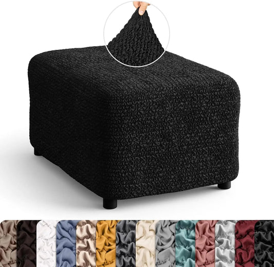 Ottoman Cover Stool Cover Pouf Slipcover - 1-Piece Form Fit Stretch