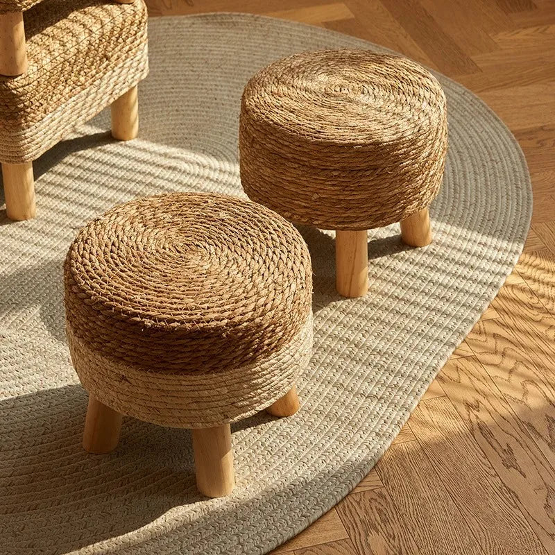Natural Small Round Stool Thickened Seat for Shoe Change