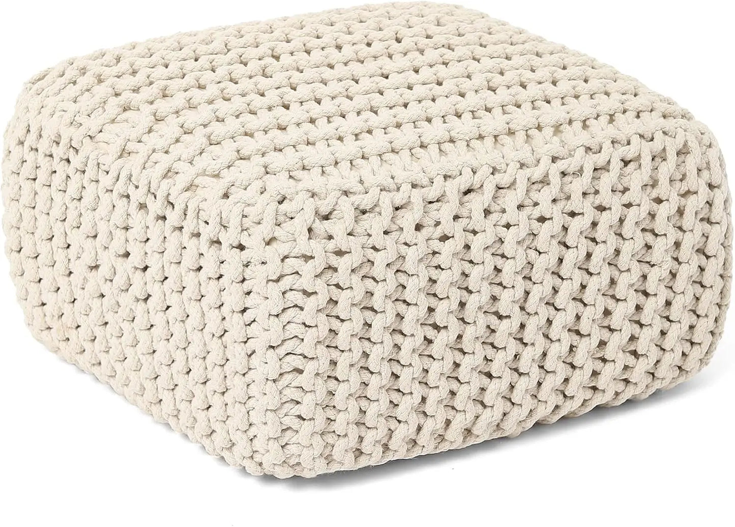 Cube Low Pouf Foot Stool Ottoman - Hand Knitted
