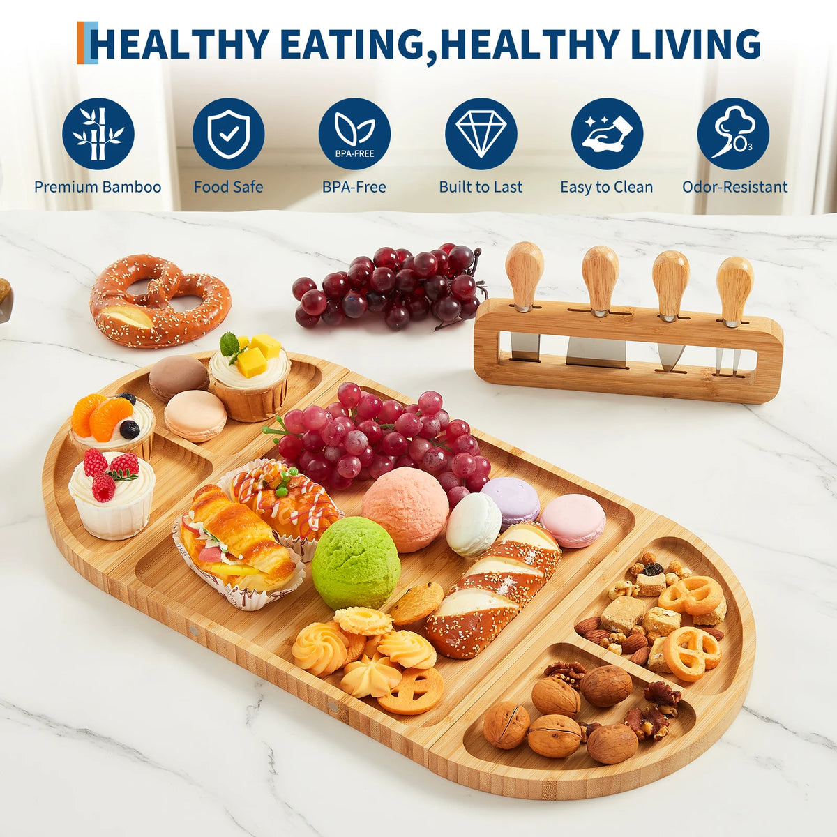 Bamboo Charcuterie Board Set, Magnetic, Knives