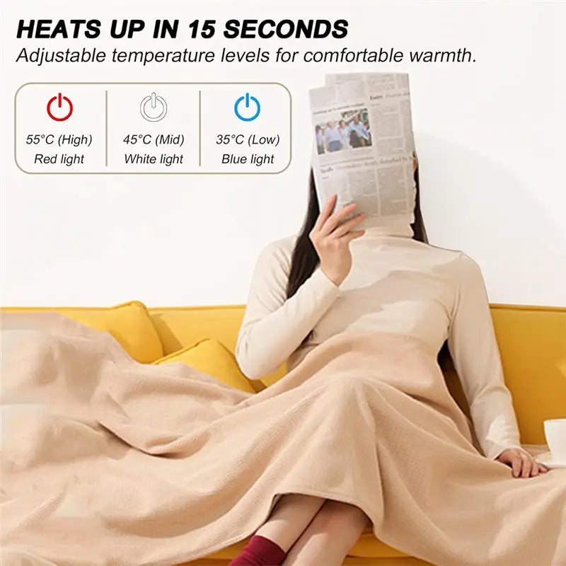 Wearable Heated Blanket USB Rechargeable  Zipper