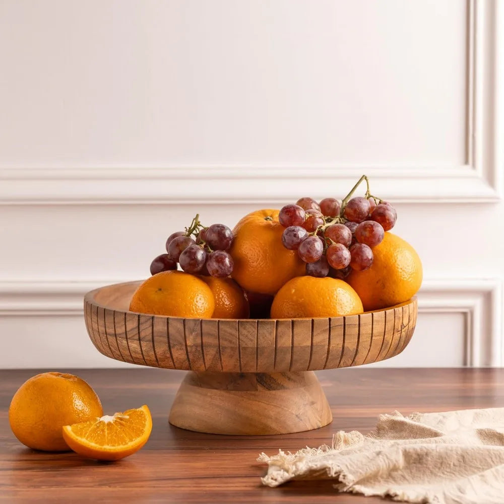 12" Wooden Pedestal Fruit Bowl