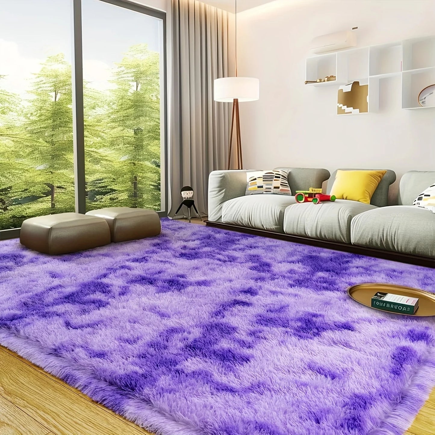 Tie Dye Purple Soft Plush Non-Slip Area Rug with 4 Area Rug Stickers,