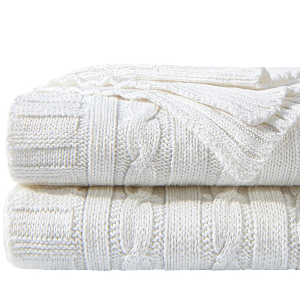 100% Cotton Cable Knit Throw, Super Soft Warm