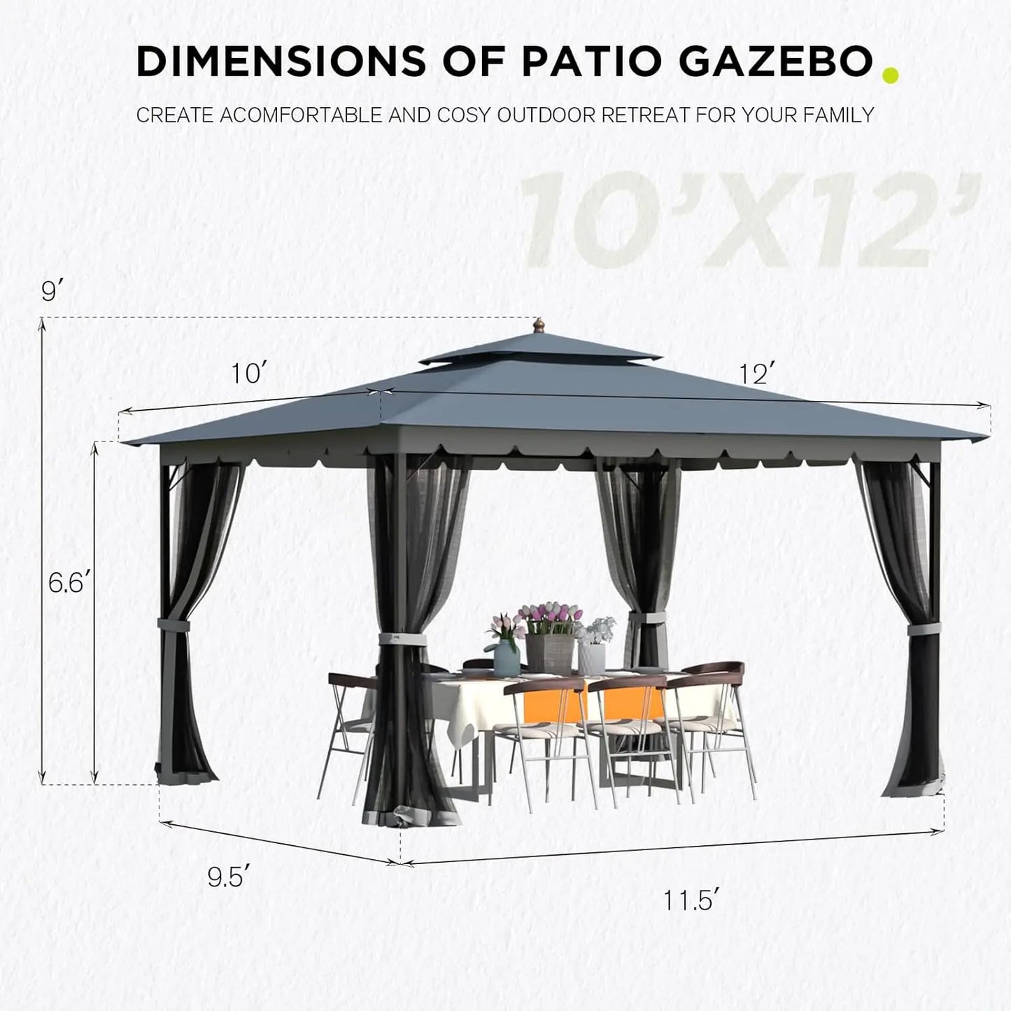 10x12 Gazebo, Metal Outdoor Patio Gazebo[Heavy Duty Frame]