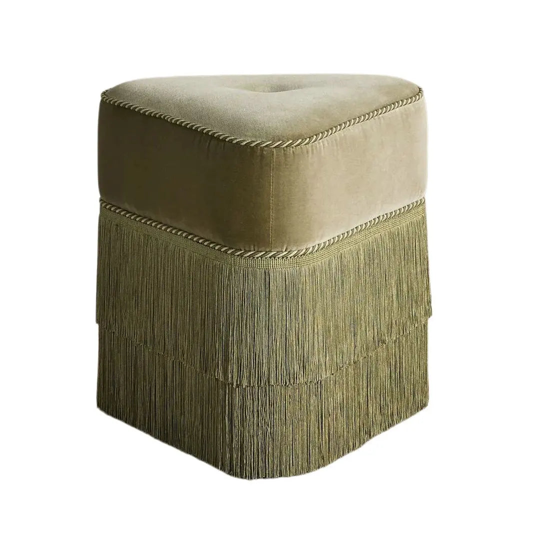Velvet Triangular Pouf Ottoman with Tassel Stool