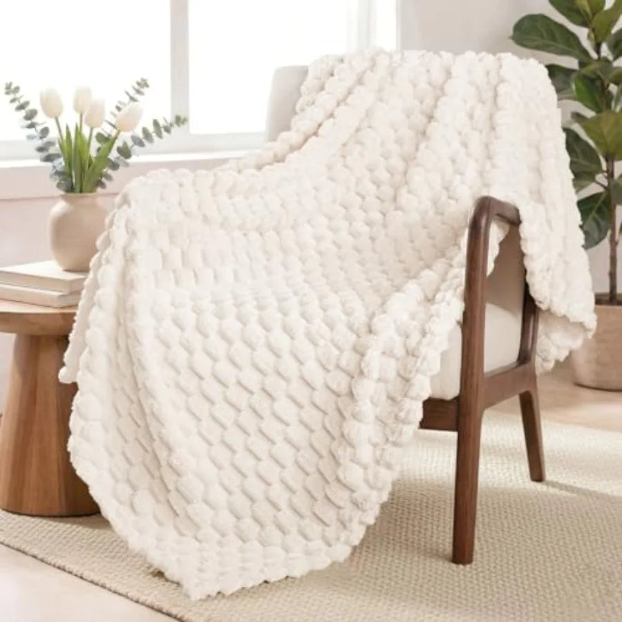 Fleece Throw Blanket, Extra Large Fuzzy Ivory, Soft  50x70 Inches