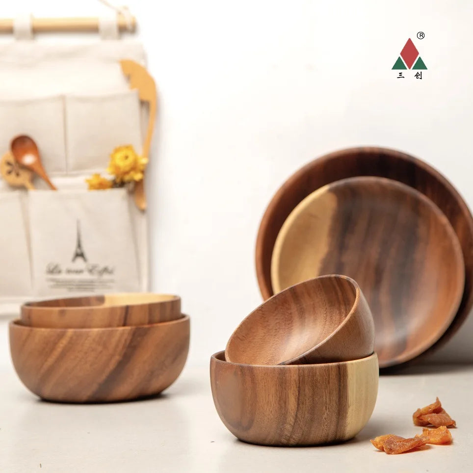 Natural Acacia Wooden Bowl Japanese Style Wood
