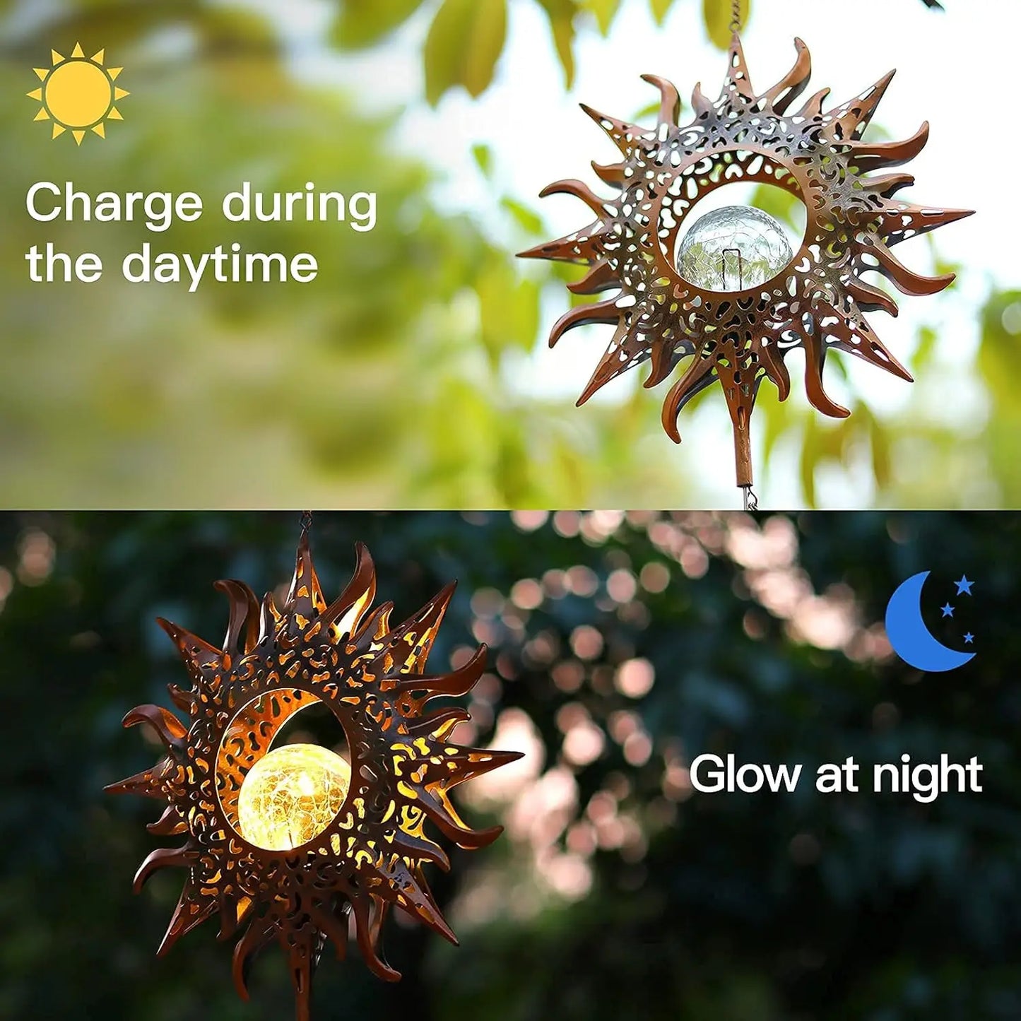 Solar Sun Wind Chimes, 42" Waterproof LED Glass Bells