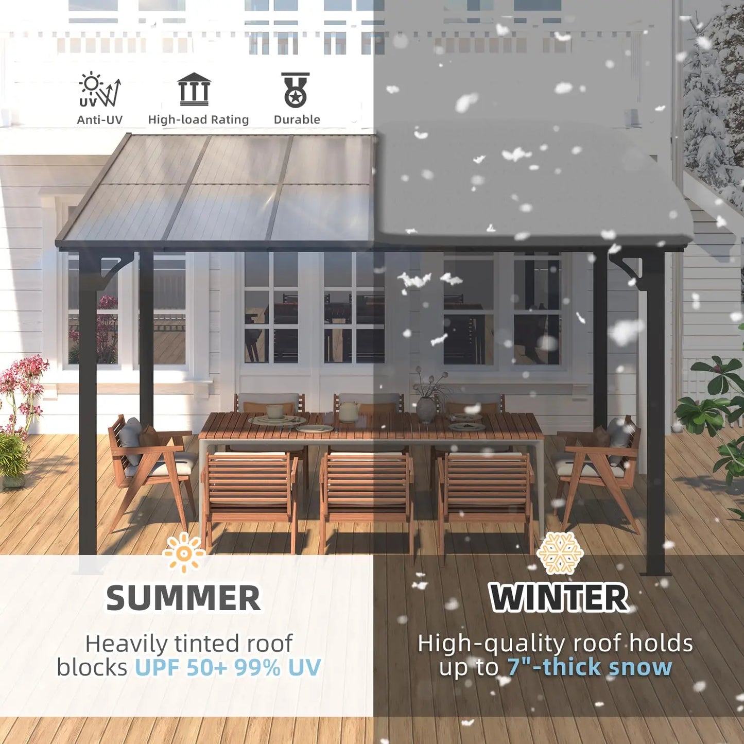 Wall Gazebo12’ x 10’, Hard Top  Pergola on Clearance