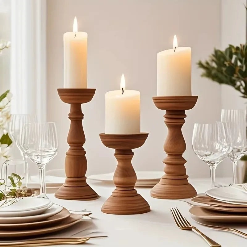 3pcs Rustic Farmhouse Wooden Candle Holders