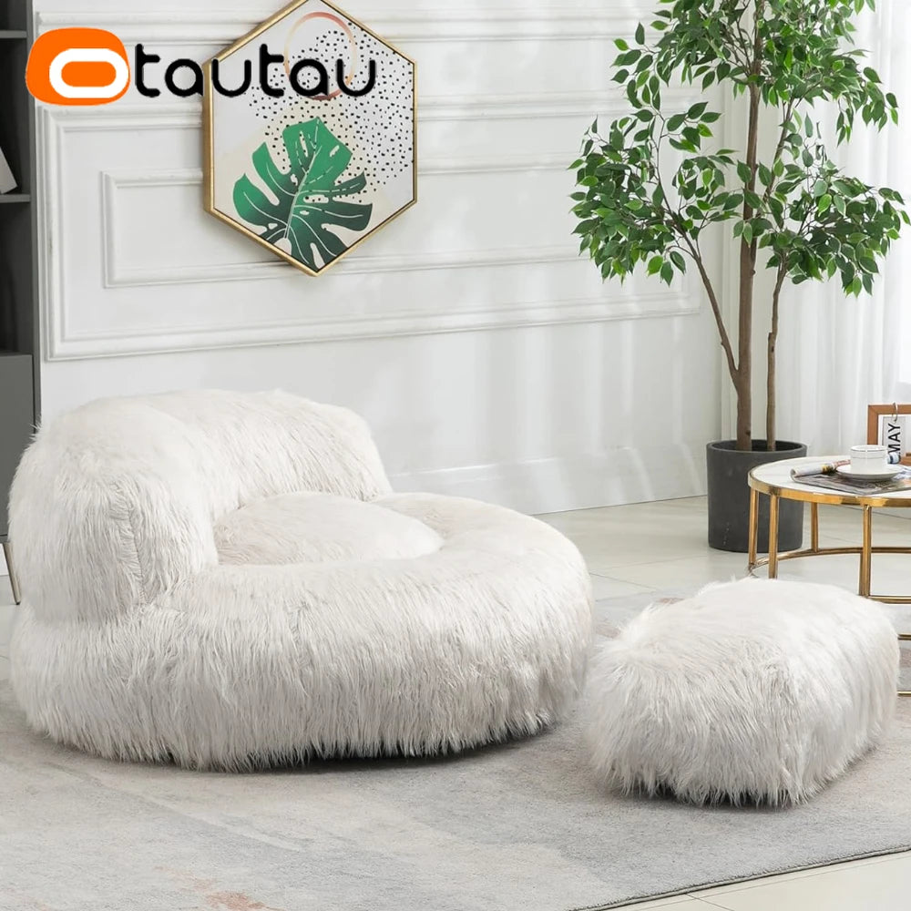 Faux Fur Bean Bag Chairs with Ottoman